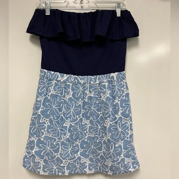 Lilly Pulitzer Blue Strapless Athens Tide‎ Eyelet Dress Sz. M - Picture 5 of 10